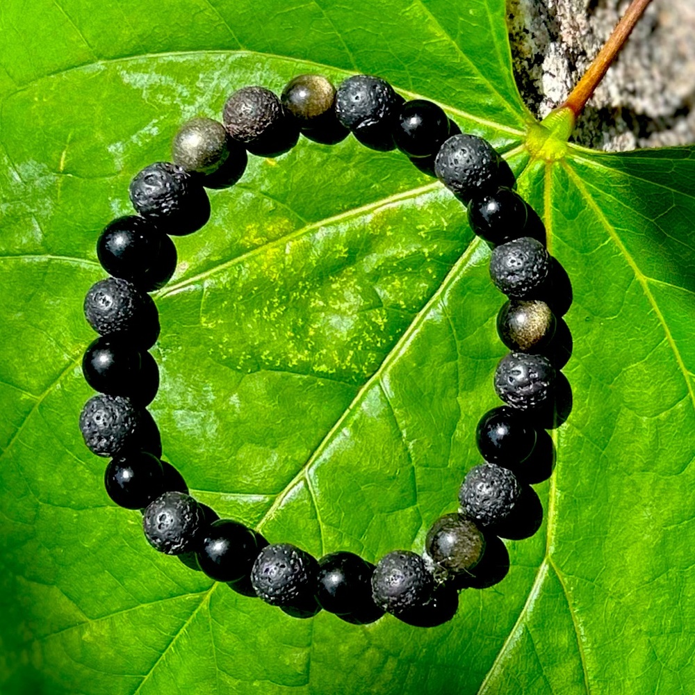 Handmade Black Lava Sheen Obsidian Bracelet - Picture 1 of 1